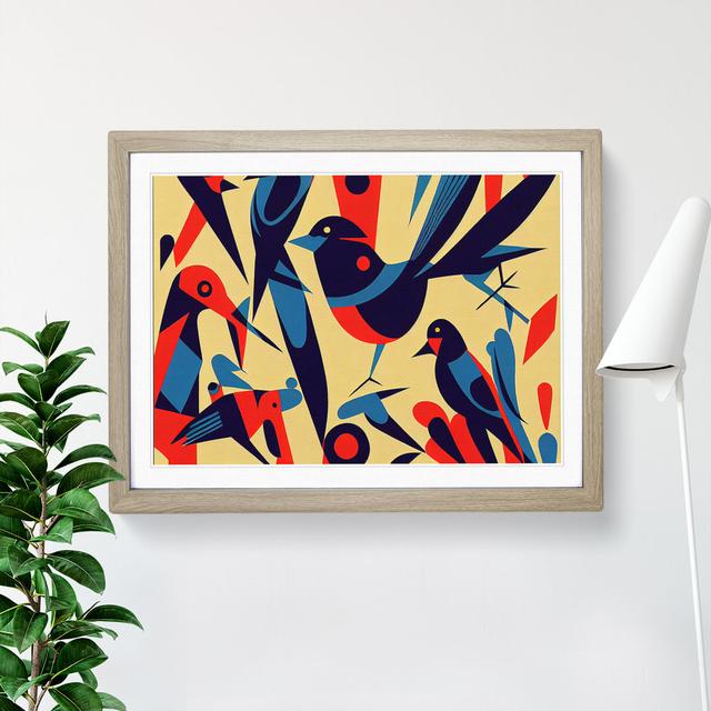 Magnetic Abstract Birds - Picture Frame Graphic Art Marlow Home Co. Size: 46cm H x 64cm W x 2cm D, Frame Colour: Oak on Productcaster.