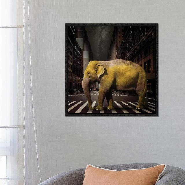 Elephant in NYC by Vin Zzep - Graphic Art Print on Canvas Latitude Run Format: Black Framed, Size: 66.04cm H x 66.04cm W x 3.81cm D on Productcaster.