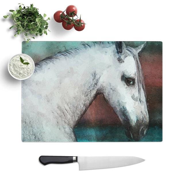 Tempered Glass White Horse Portrait in Abstract Chopping Board East Urban Home Size: 39 cm W x 28.5 cm L on Productcaster.