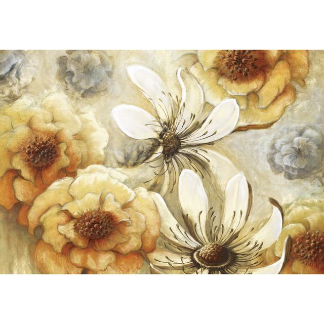 Golden Flowers 2 - Wrapped Canvas Art Prints Marlow Home Co. Size: 61cm H x 91cm W x 3.8cm D on Productcaster.