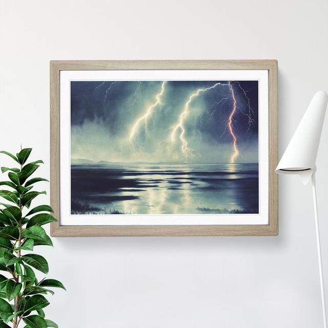 Exhilarating Lightning Storm House of Hampton Size: 25cm H x 34cm W x 2cm D, Frame Colour: Oak on Productcaster.