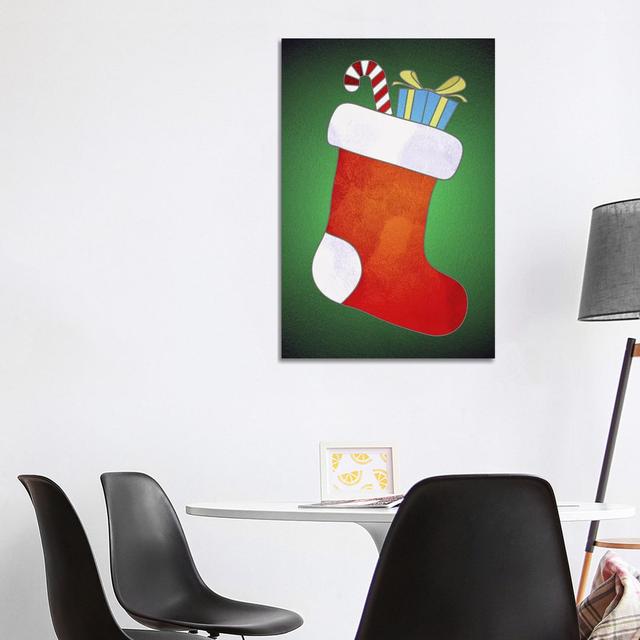 Festive Stocking by 5by5collective - Wrapped Canvas Print The Seasonal Aisle Size: 101.6cm H x 66.04cm W x 1.91cm D on Productcaster.