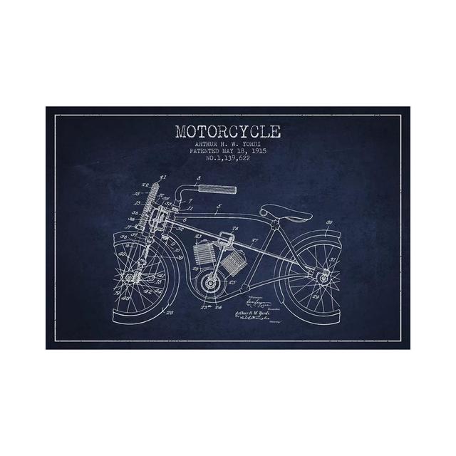 Arthur H.W. Yordi Motorcycle Patent Sketch (Navy Blue) by - Wrapped Canvas Graphic Art Borough Wharf Size: 66.04cm H x 101.6cm W x 1.91cm D on Productcaster.