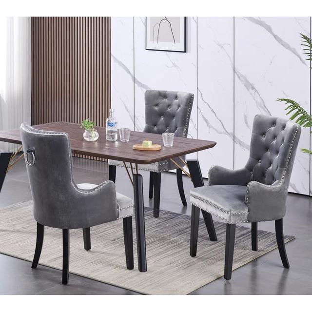 6PCs Cisco Velvet Dining Chair w/ Armrest - Knocker Back Dining Room Chair Kitchen (Set of 6) Mercer41 Upholstery Colour: Dark Grey on Productcaster.