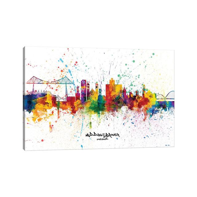 Middlesbrough England Skyline Splash by Michael Tompsett - Wrapped Canvas Graphic Art Latitude Run Size: 45.72cm H x 66.04cm W x 3.81cm D on Productcaster.