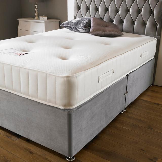 Asia Memory Foam Divan Bed Set Fairmont Park Storage Type: 2 Drawers, Size: Kingsize, Colour: Steel Plush Velvet on Productcaster.