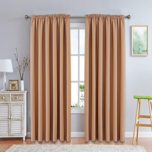 Synthetic Room Darkening Pencil Pleat Window Curtain Pair Ebern Designs Panel Size: 228cm W x 183cm L, Colour: Biege on Productcaster.