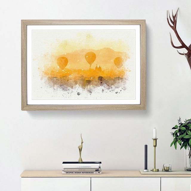 Hot Air Balloons over Bagan in Abstract - Picture Frame Graphic Art Print East Urban Home Frame Option: Oak Framed, Size: 62cm H x 87cm W x 2cm D on Productcaster.