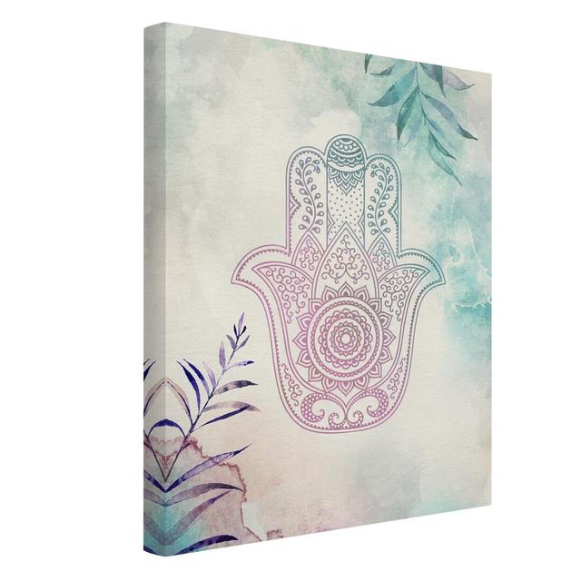 Hand of Fatima Watercolor - Wrapped Canvas Graphic Art Latitude Vive Format: Canvas 260g/m², Size: 100cm H x 75cm W on Productcaster.