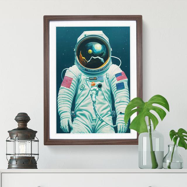 Outstanding Astronaut - Picture Frame Graphic Art Latitude Run Frame Colour: Walnut, Size: 64cm H x 46cm W x 2cm D on Productcaster.