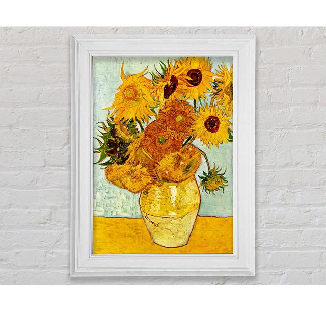 Van Gogh Sunflowers Framed Print August Grove Size: 142.2cm H x 84.1cm W x 8cm D, Format: White Framed Paper on Productcaster.