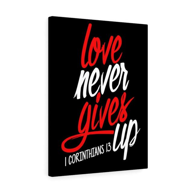 Love Never Gives up 1 Corinthians 13 - Wrapped Canvas Typography Blue Elephant Size: 76cm H x 61cm W on Productcaster.