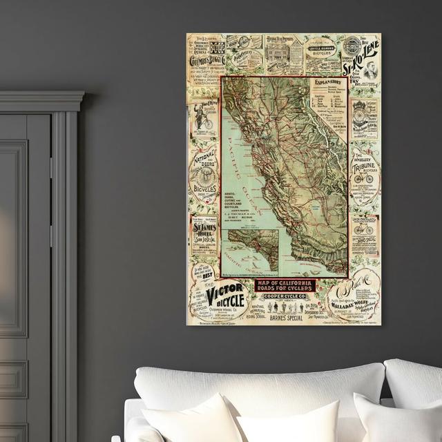 'Map of California For Cyclers' Graphic Art Print on Canvas East Urban Home Size: 91.4 cm H x 61 cm W on Productcaster.