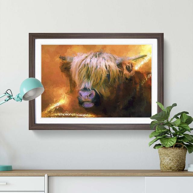 Portrait of a Highland Cow in Abstract - Picture Frame Painting Print East Urban Home Frame Option: Walnut, Size: 50cm H x 76cm W x 2cm D on Productcaster.