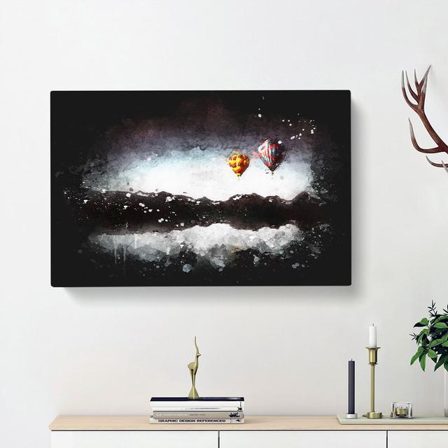 Hot Air Balloons Above a Lake Paint Splash - Wrapped Canvas Graphic Art Print East Urban Home Size: 40cm H x 60cm W x 3cm D on Productcaster.