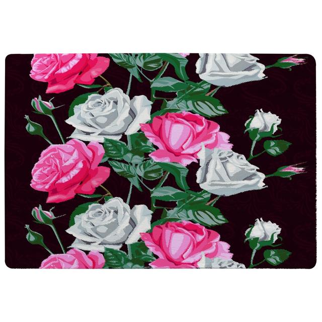 Pascoe Flowers Designer Shaggy Pink/Black/Green Rug East Urban Home Rug Size: Rectangle 160 x 230cm on Productcaster.