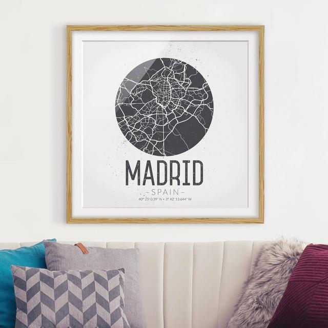 Madrid City Plan - Classic - Picture Frame Graphic Art Print on Paper East Urban Home Frame Options: Natural oak, Size: 50cm H x 50cm W on Productcaster.