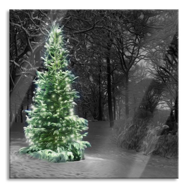 Christmas Tree in Winter - Unframed Photograph on Glass The Seasonal Aisle Size: 70cm H x 70cm W x 0.4cm D on Productcaster.