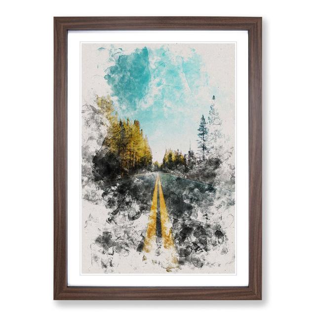 Road Through Yosemite National Park Watercolour - Picture Frame Graphic Art East Urban Home Frame Option: Walnut Framed, Size: 48cm H x 36cm W x 2cm D on Productcaster.