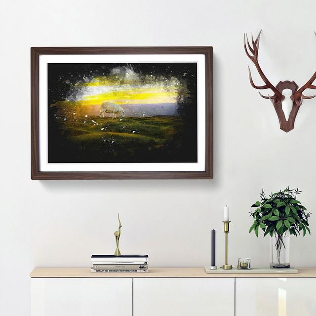 Grazing Sheep At Sunset Paint Splash - Picture Frame Graphic Art East Urban Home Frame Option: Walnut Framed, Size: 24cm H x 33cm W x 2cm D on Productcaster.