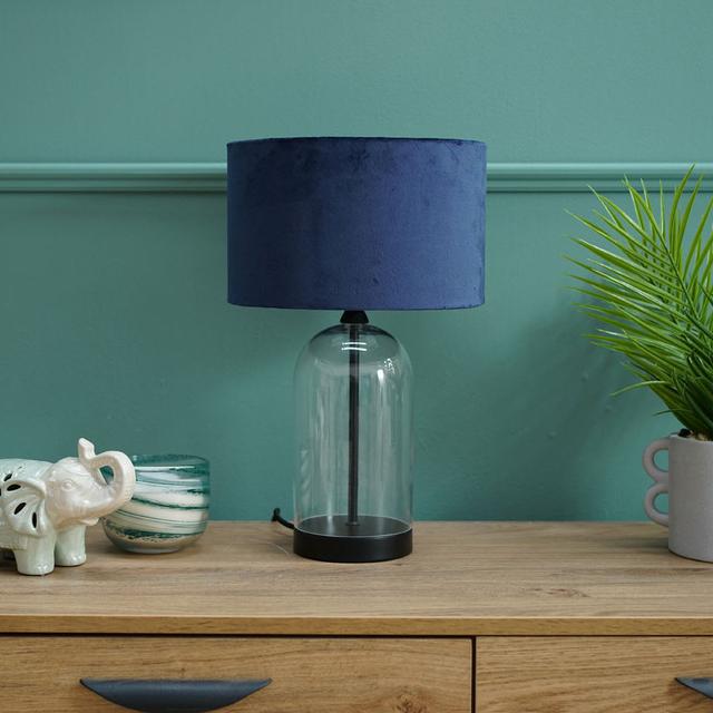 Glass Desk Lamp MiniSun Base Finish: Black, Shade Colour: Navy on Productcaster.