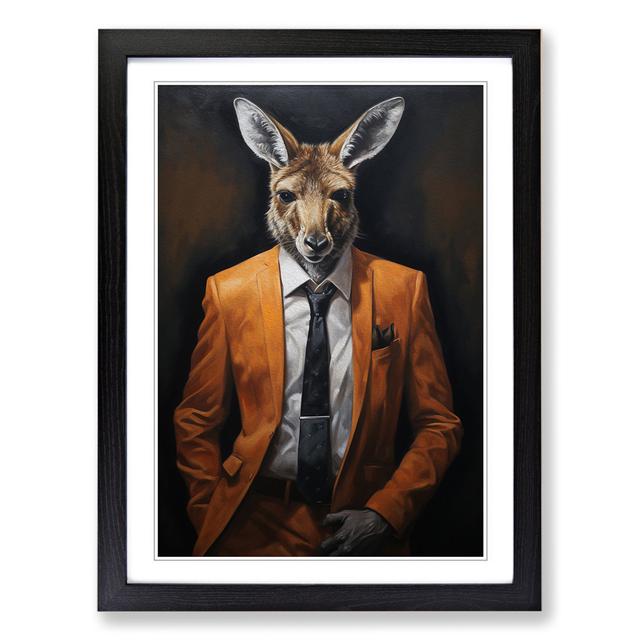 Kangaroo in a Suit Painting Happy Larry Format: Black Framed, Size: 46cm H x 34cm W x 2cm D on Productcaster.