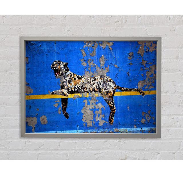 Blue Leopard Framed Print Latitude Vive Format: Light Grey Framed Canvas, Size: 59.7cm H x 84.1cm W x 3.3cm D on Productcaster.