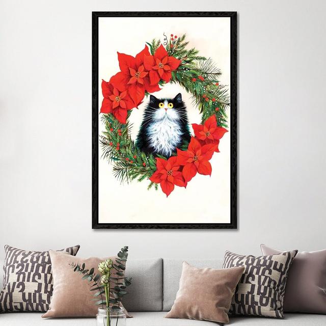 Black and White Cat in Poinsettia Wreath by Kim Haskins - Graphic Art Print on Canvas The Seasonal Aisle Size: 152.4cm H x 101.6cm W x 3.81cm D, Forma on Productcaster.