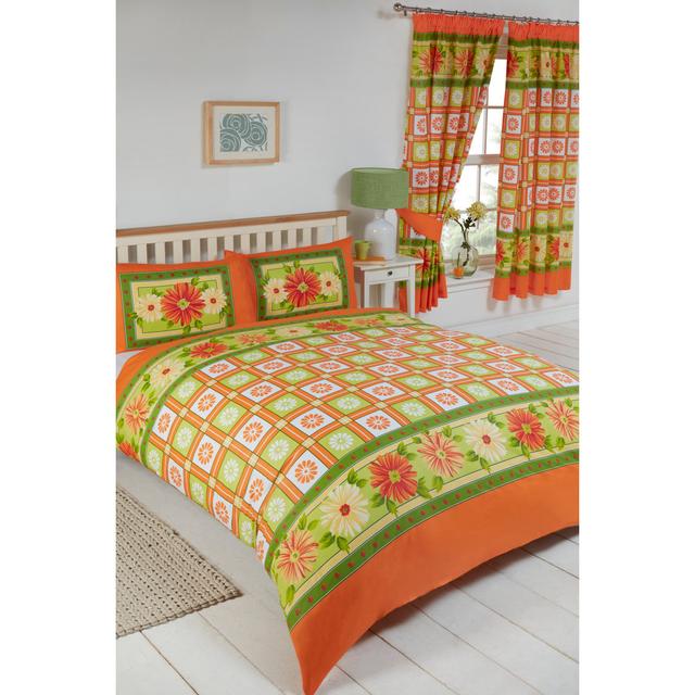 Daisy Check Rizo 132 TC Duvet Cover Set 17 Stories Size: Super King Duvet Cover + 2 Standard Pillowcases, Colour: Citrus on Productcaster.