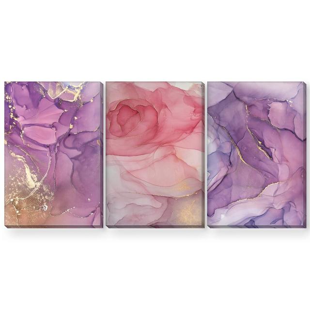 Brushed Petal - 3 Piece Graphic Art Set on Canvas Clock Canvas Format: Wrapped Canvas, Size: 60cm H x 120cm W x 3.8cm D on Productcaster.