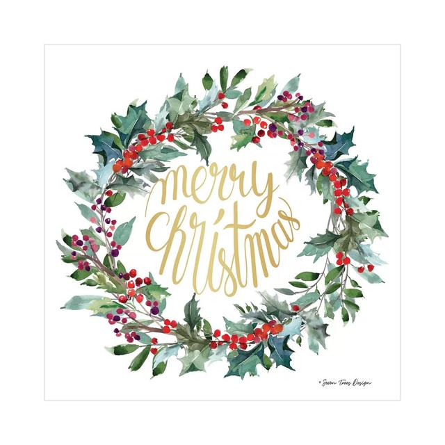 Merry Christmas Holly Wreath by Seven Trees Design - Wrapped Canvas Graphic Art The Seasonal Aisle Size: 45.72cm H x 45.72cm W x 1.91cm D on Productcaster.