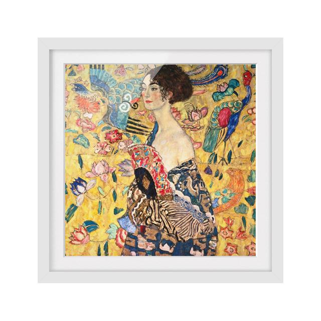 Lady with Fan by Gustav Klimt - Picture Frame Painting Rosalind Wheeler Size: 30cm H x 30cm W x 2cm D, Frame Option: White Framed on Productcaster.