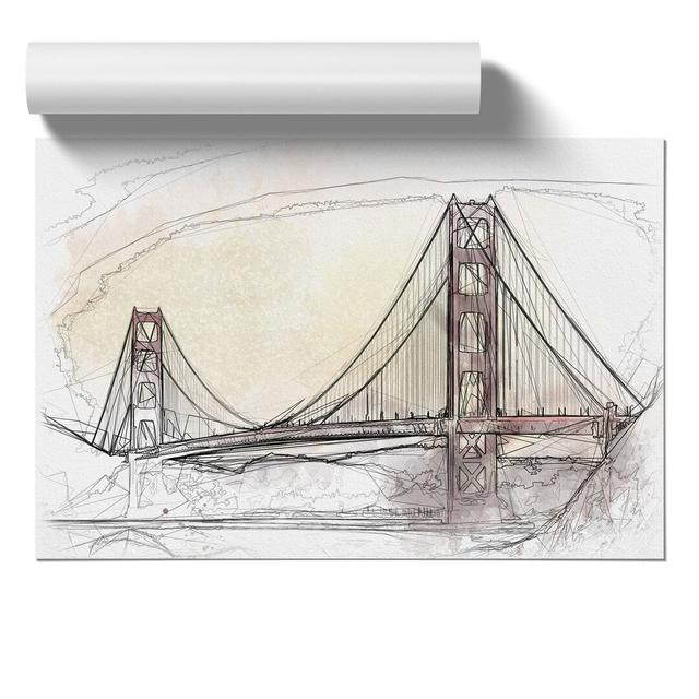 Golden Gate Bridge Vol.3 Sketch - Unframed Graphic Art East Urban Home Size: 42cm H x 59cm W x 0.1cm D on Productcaster.