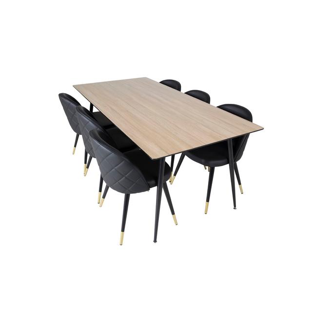 Bharati Dining Set with 6 Chairs 17 Stories Colour (Table Top): Nature, Colour (Chair): Black on Productcaster.