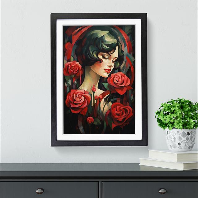 Rose Art Deco - Single Picture Frame Print on Wood Big Box Art Frame Colour: Black, Size: 64cm H x 46cm W x 2cm D on Productcaster.