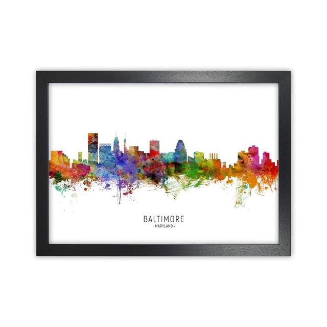 Baltimore Maryland Skyline by Michael Tompsett - Graphic Art Print Ebern Designs Size: 25cm H x 34cm W x 3cm D, Format: Black Framed on Productcaster.