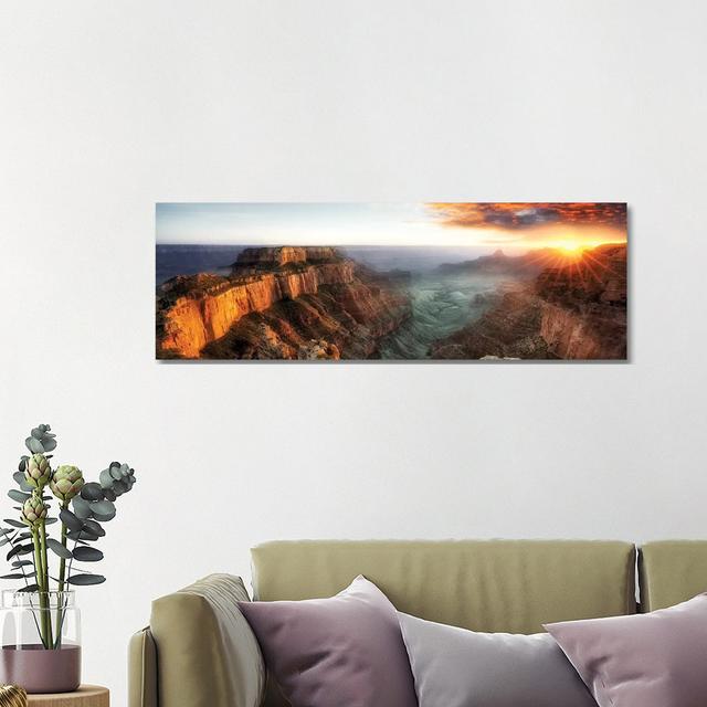 Sunset Grand Canyon V by Dennis Frates - Wrapped Canvas Panoramic Print Union Rustic Size: 40.64cm H x 121.92cm W x 1.905cm D on Productcaster.