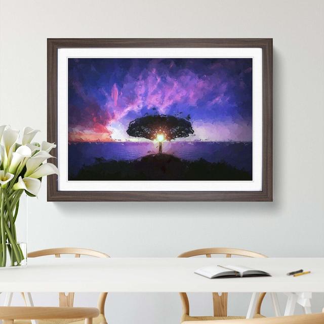 Lone Tree Beneath a Purple Sunset in Abstract - Picture Frame Painting Print East Urban Home Size: 60cm H x 91cm W x 2cm D, Frame Option: Walnut on Productcaster.