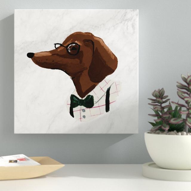 Nerdy Dachshund - Wrapped Canvas Painting Print East Urban Home Size: 30.48cm H x 30.48cm W x 3.81cm D on Productcaster.