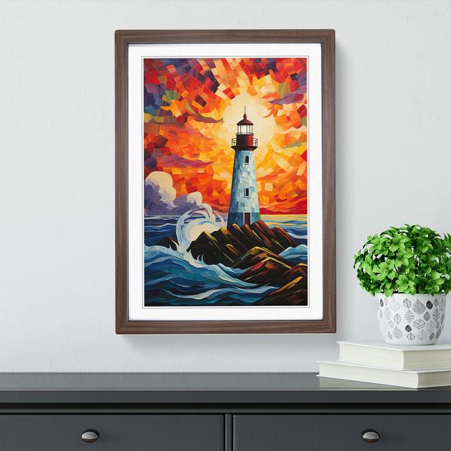 XYZ-FRM-V1223-4201 Lighthouse Orphism No.2 - Single Picture Frame Print on Wood Big Box Art Frame Colour: Walnut, Size: 46cm H x 34cm W x 2cm D on Productcaster.