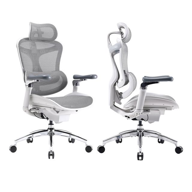 Office Chair with Headrest SIHOO Frame Colour: White/Sliver, Upholstery Colour: Grey on Productcaster.