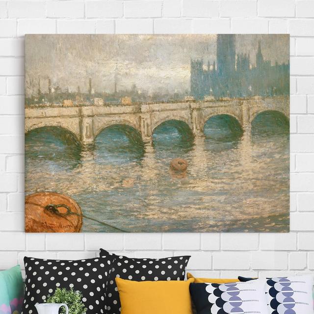 Thames Bridge and Houses of Parliament in London by Claude Monet - Wrapped Canvas Painting Print Rosalind Wheeler Size: 90cm H x 120cm W on Productcaster.