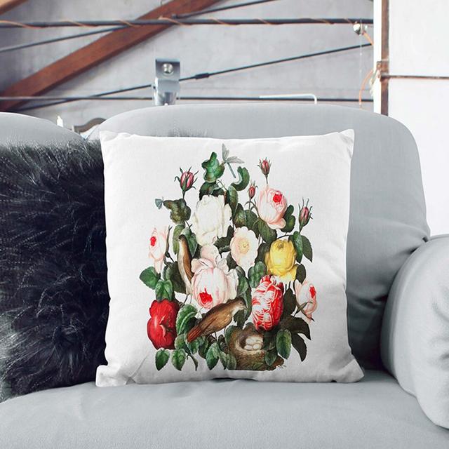 Birds & Roses by R.J. Thornton Cushion with Filling East Urban Home Size: 55 x 55 cm on Productcaster.