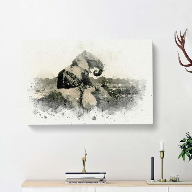 Two Elephants In Abstract - Wrapped Canvas Print East Urban Home Size: 35cm H x 50cm W x 3cm D on Productcaster.