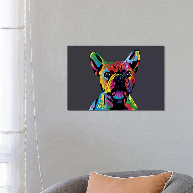 Rainbow French Bulldog On Grey by Michael Tompsett - Wrapped Canvas Print Viv + Rae Format: Wrapped Canvas, Size: 40.64cm H x 60.96cm W x 0.8cm D on Productcaster.