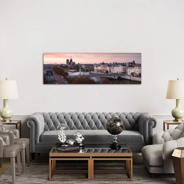 Panoramic Sunset Over The River Seine, Paris by Matteo Colombo - No Frame Panoramic Print on Canvas Brayden Studio Size: 30.48cm H x 91.44cm W x 3.81c on Productcaster.