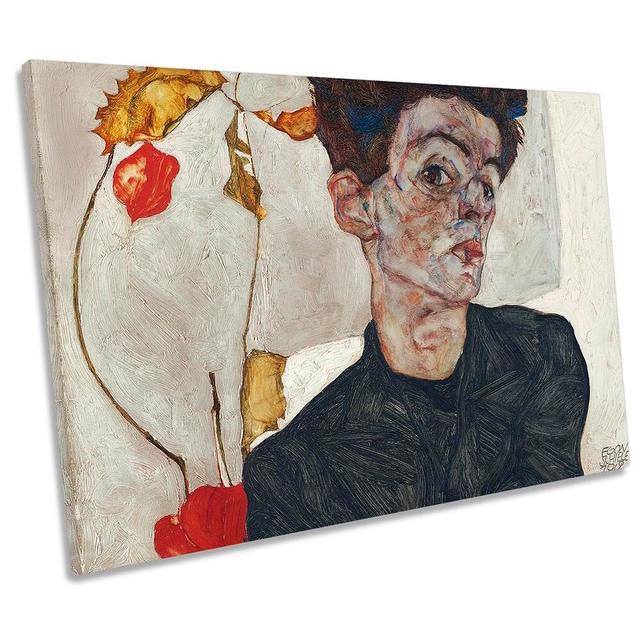 Egon Schiele Self-Portrait With Physalis - Wrapped Canvas Print Rosalind Wheeler Size: 61cm H x 91.4cm W x 4cm D on Productcaster.