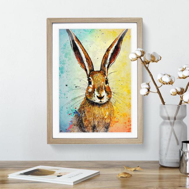 Colourful Watercolour Hare No.6 - Picture Frame Painting Brambly Cottage Size: 34cm H x 25cm W x 2cm D, Frame Colour: Oak Framed on Productcaster.