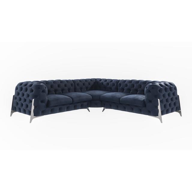 Juneri Chesterfield Corner Sofa Fairmont Park Upholstery Colour: Navy Blue on Productcaster.