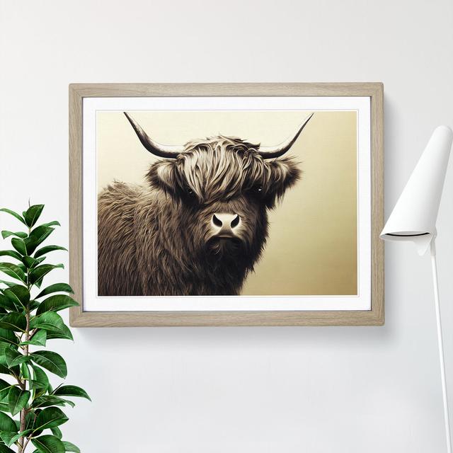 Highland Cow View Vol.2 - Picture Frame Graphic Art Natur Pur Size: 34cm H x 46cm W x 2cm D, Frame Colour: Oak on Productcaster.